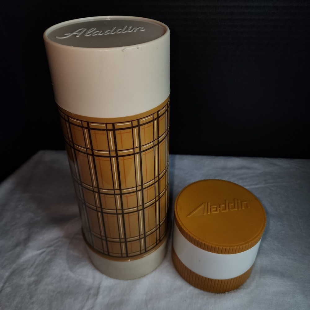 Vintage Aladdin Thermos Mixed Lot‎ of 2 , Brown plad Qt & Brown 6 oz PLEASE READ